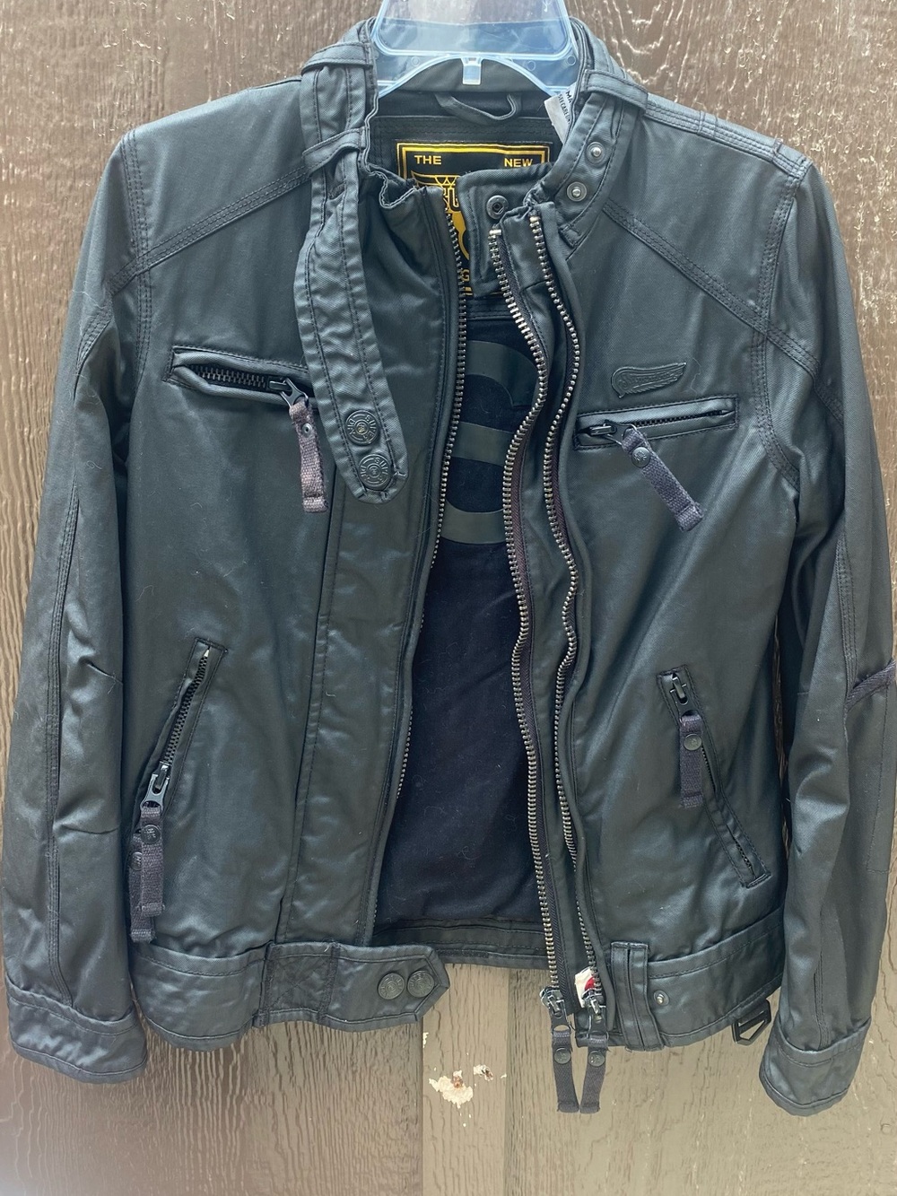 Vintage women’s Superdry black wax bike jacket coat size Small